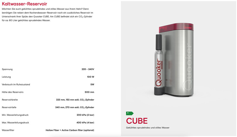 Quooker Reservoire Cube Kaltwasser